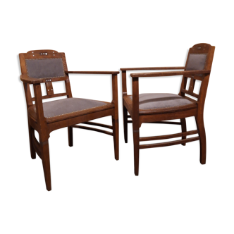 Pair of old Arts and Crafts armchairs