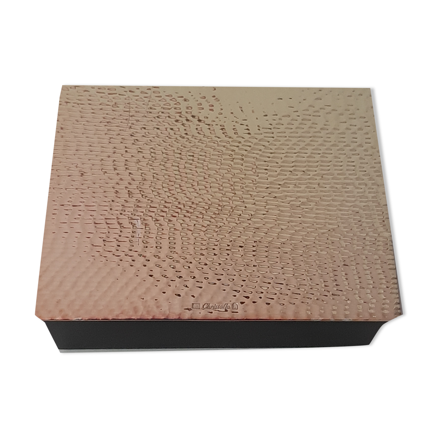 Christofle box in hammered silver metal and wood