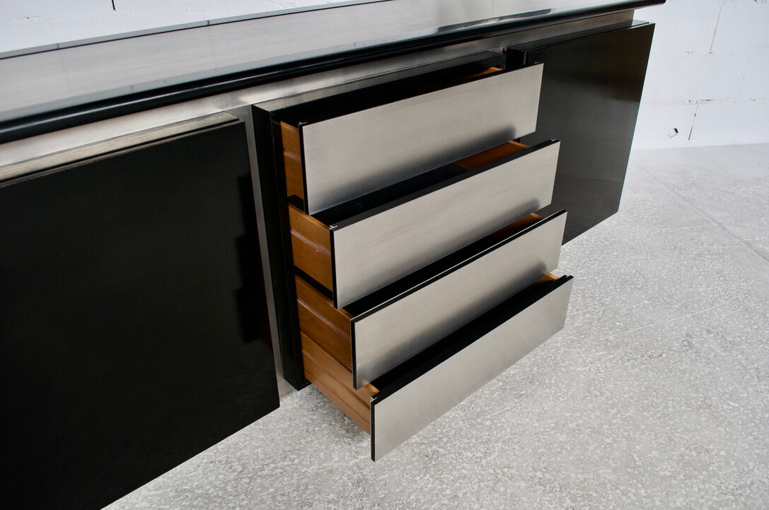 Steel and oak 70's enfilade by ludovico acerbis