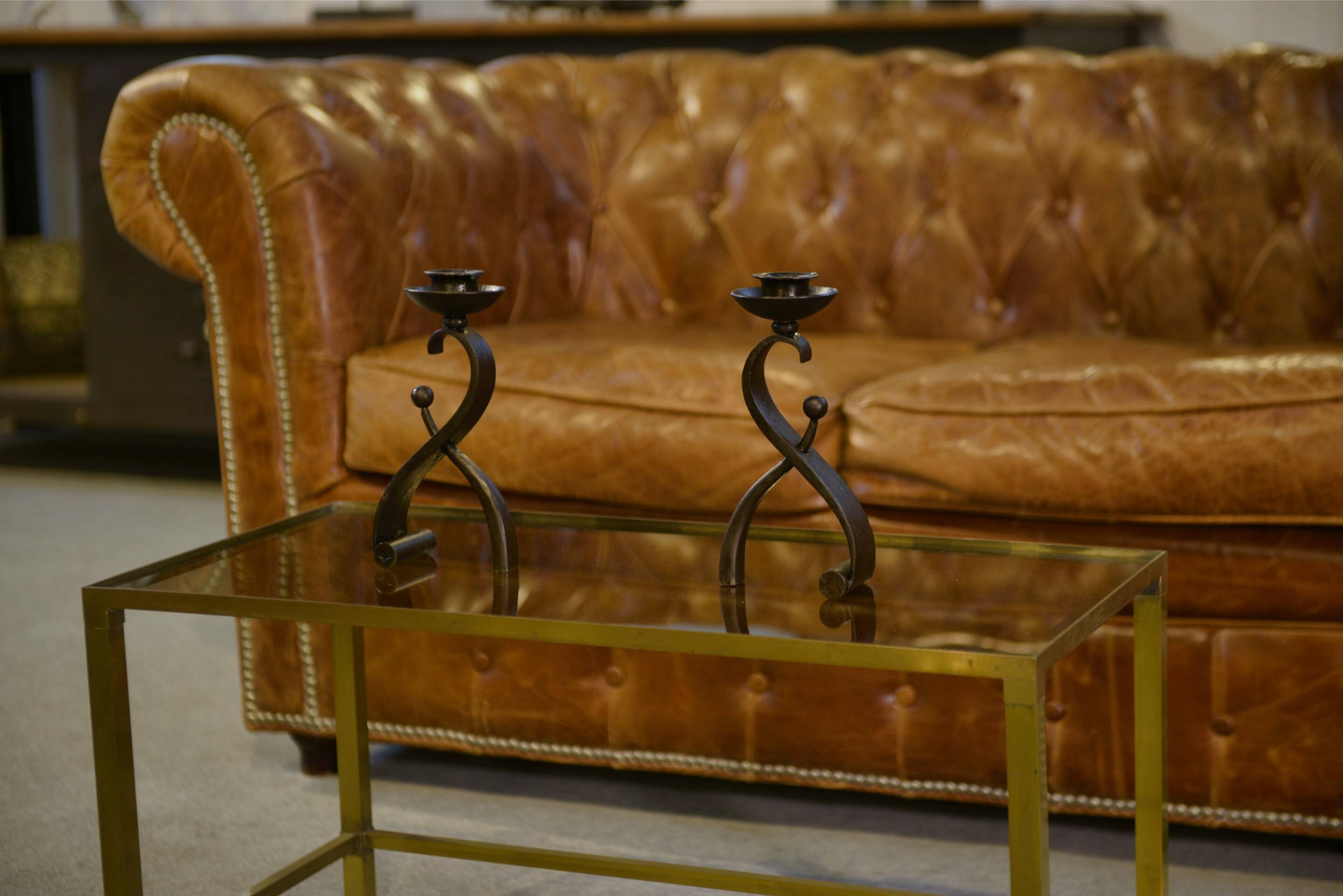 Pair of wrought iron candlesticks by Charles Piguet 1940s