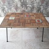 Rattan coffee table and 1950s ceramics