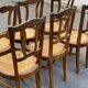 6 vintage solid oak wood dining room chairs with art deco straw
