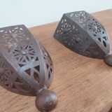 Pair of Moroccan craft wall lights in patinated metal