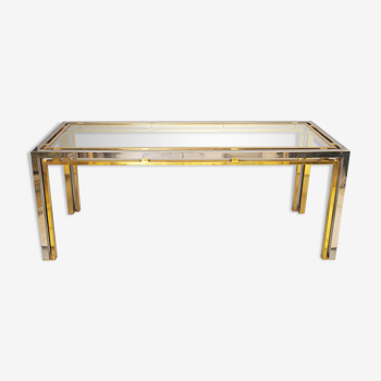 Chrome & brass glass table hollywood regency