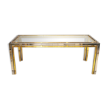 Chrome & brass glass table hollywood regency