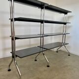 Large tubular bookcase shelves design from the 80s metal and wood vintage bauhaus style