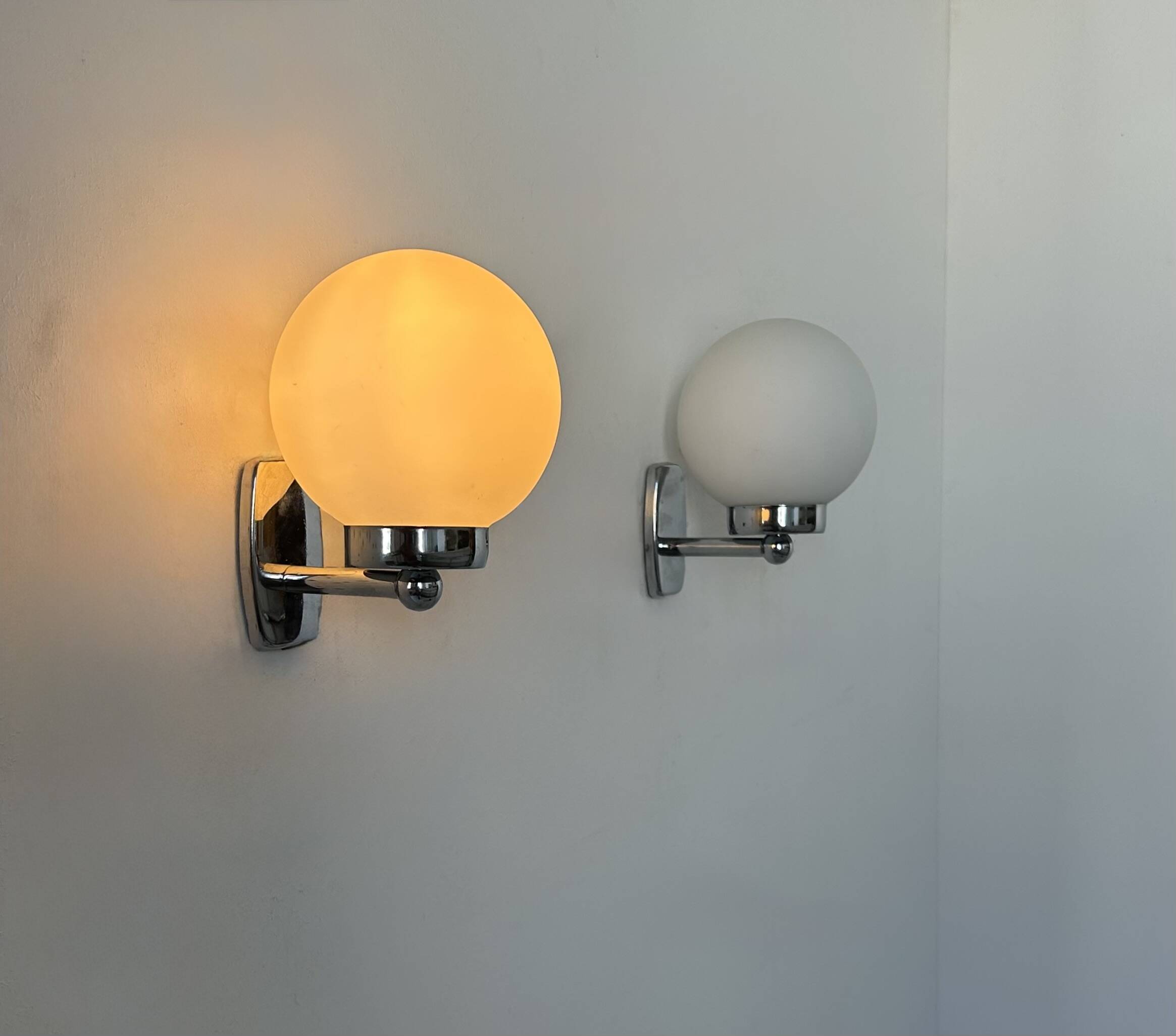Pair of vintage wall lights, chrome and opaline, France 1970