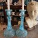 Pair blue glass candle holders.type Art Deco