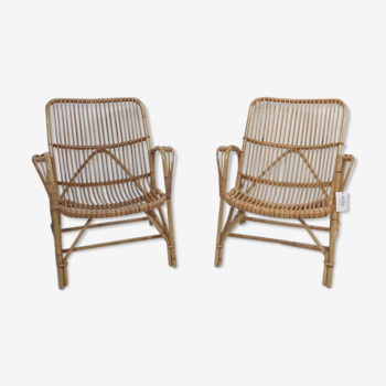 Paire de Fauteuils en Rotin Vintage