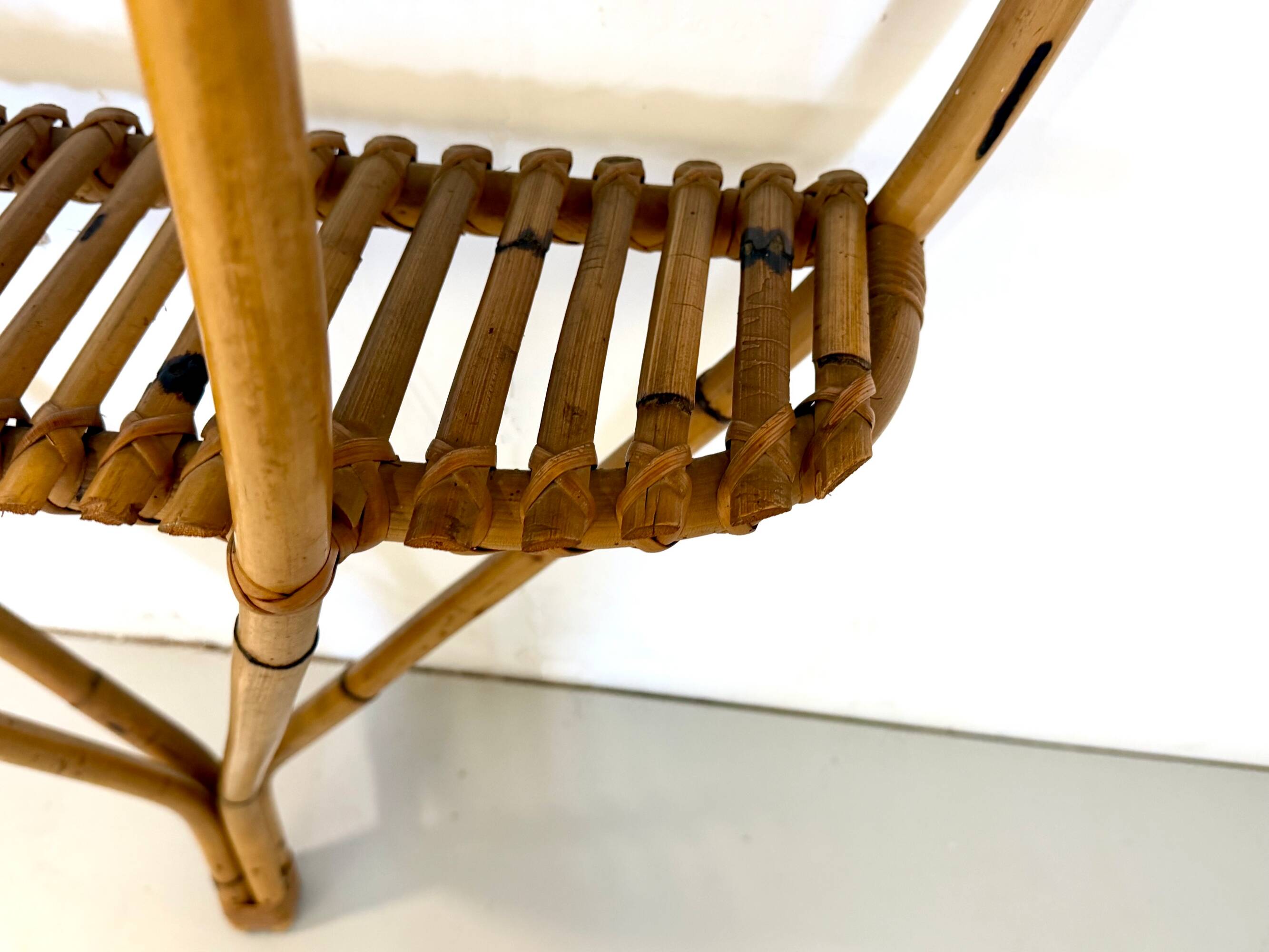 Bamboo and Formica Demilune Console Table with a Lower Shelf, Italy