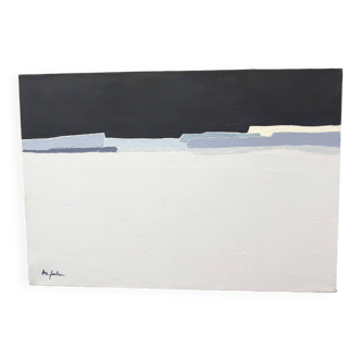 Abstract minimalist table – contemporary landscape – oil on canvas signed