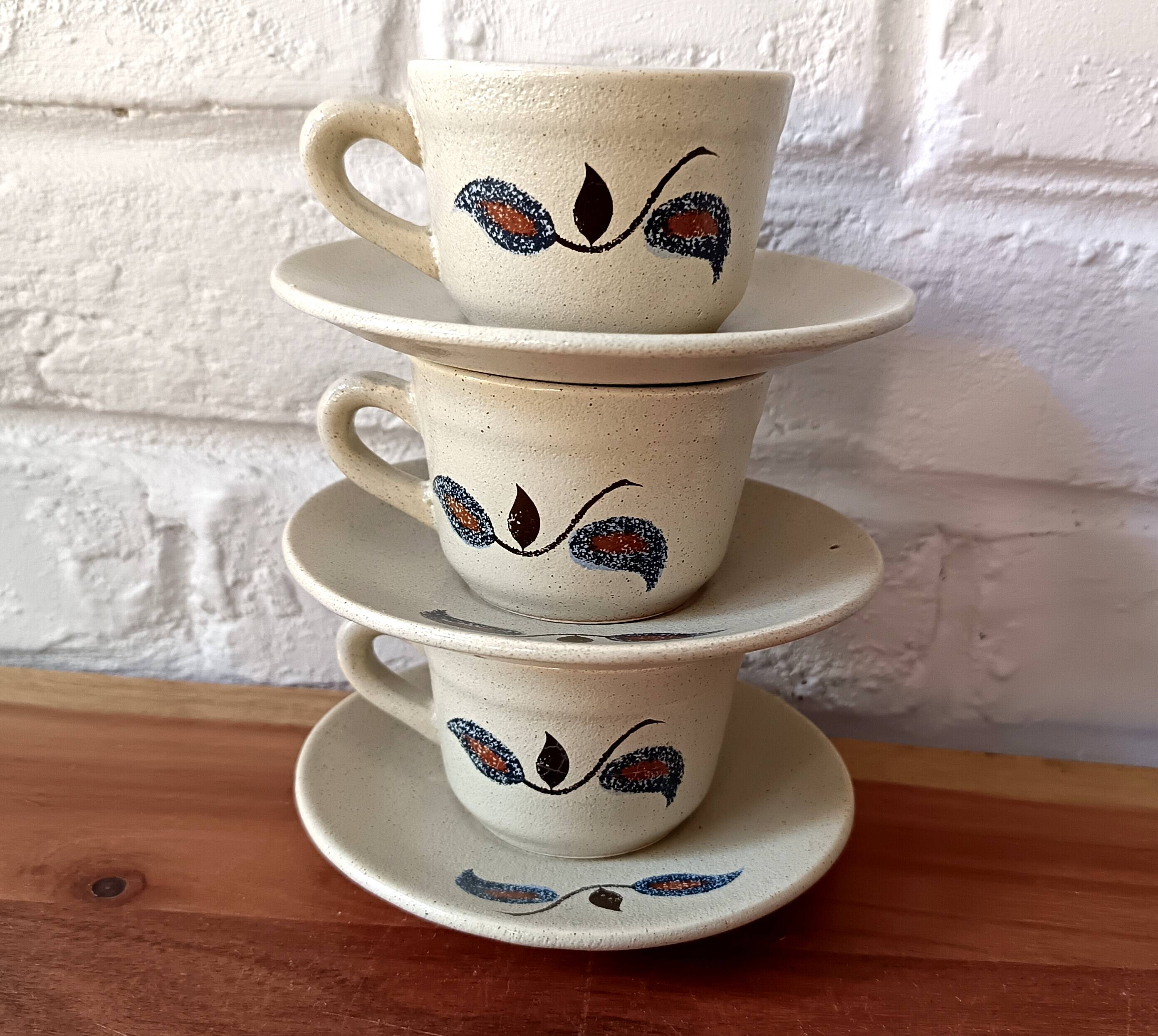 Vintage floral pattern stoneware coffee set, Saint-Amand Sologne earthenware