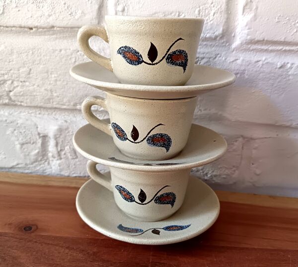 Service à café grès motif floral vintage , faïence de Saint-Amand Sologne
