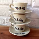 Vintage floral pattern stoneware coffee set, Saint-Amand Sologne earthenware