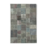 Hand-knotted oriental overdyed 197 cm x 300 cm grey patchwork carpet