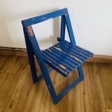 Folding chair in blue painted wood, Italy 1960