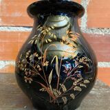 Antique st clement vase black ceramic painted decor vintage