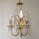 French Vintage Gold Effect Metal-Crystal 3 Light Chandelier Glass Bobeches