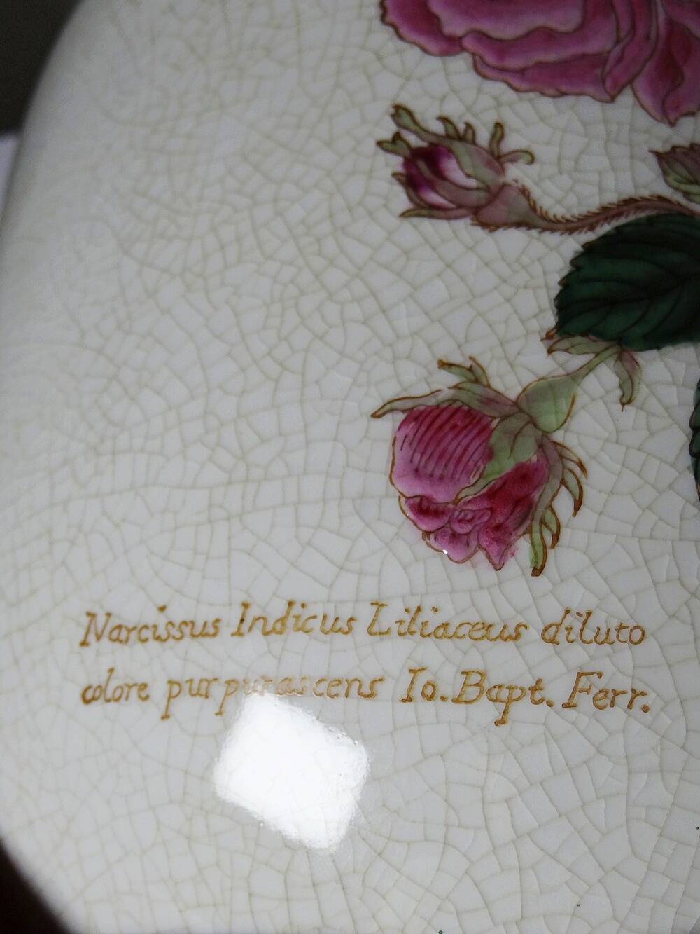 Imposant vase faïence craquelée décor botanique polychrome Wong Lee 1895 vintage