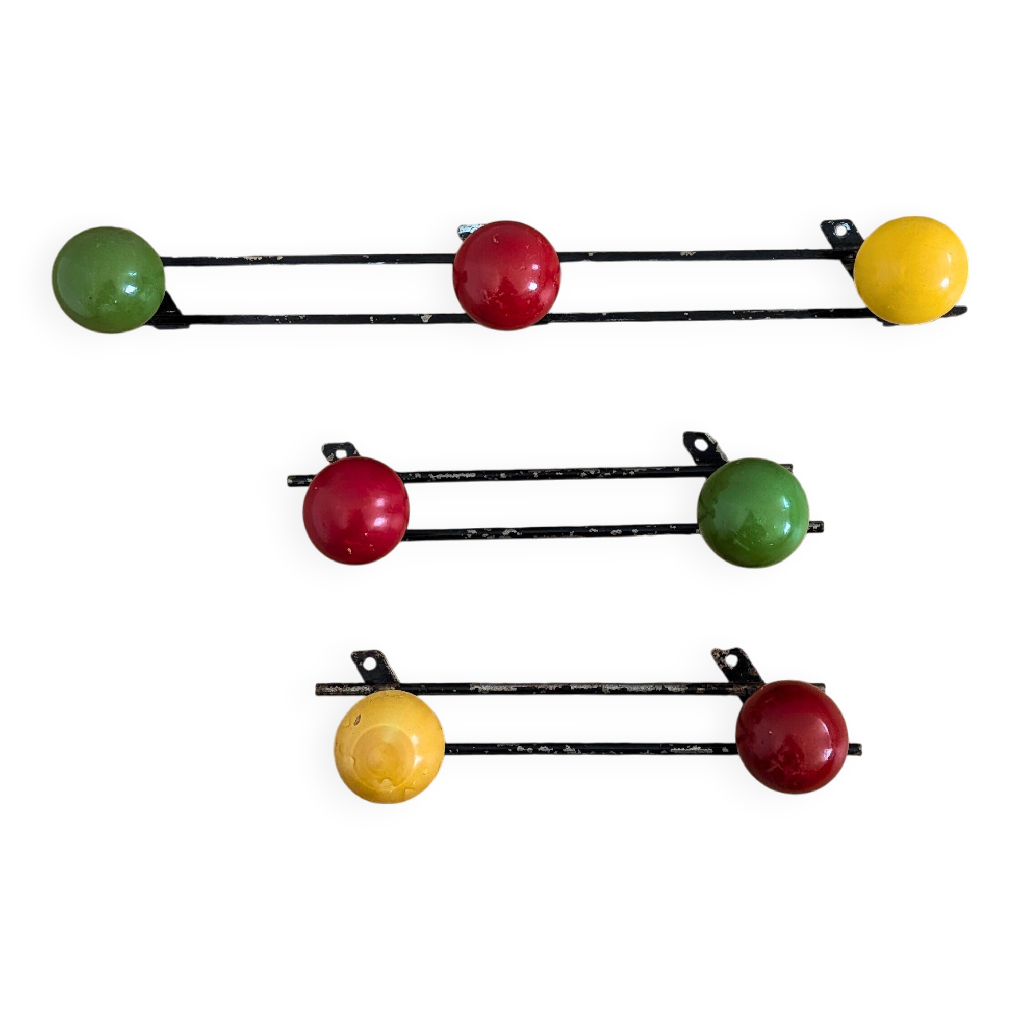 Porte manteau mural boules bois métal noir années 60