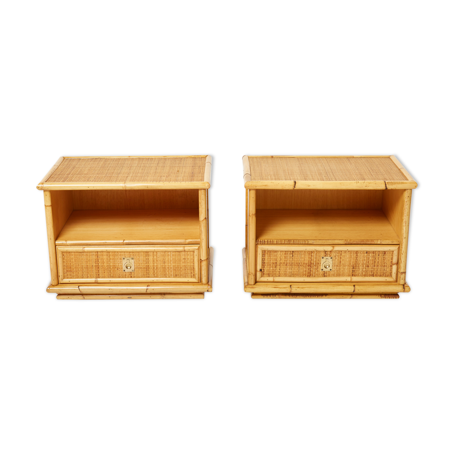 Pair of Italian bedside tables Dal Vera bamboo rattan brass 1970