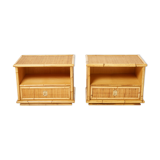 Pair of Italian bedside tables Dal Vera bamboo rattan brass 1970