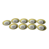 Lot de 9 grandes assiettes creuses vintage jaunes fleurs roses liseré doré