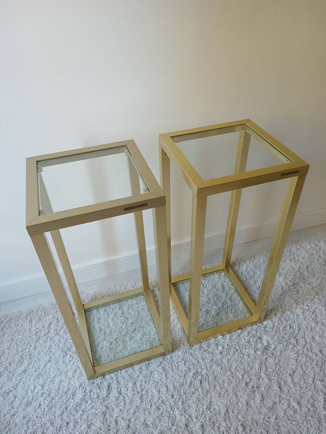 Pair of vintage 70s gold console tables by Pierre Vandel
