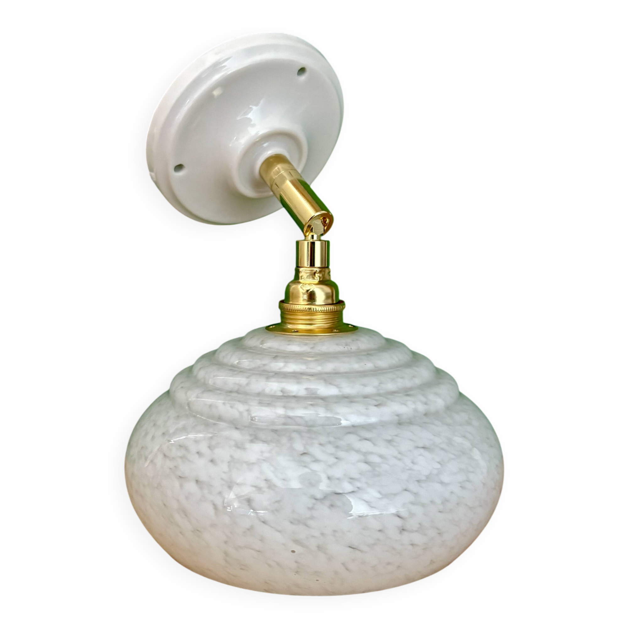 Vintage Clichy glass wall lamp with white shade