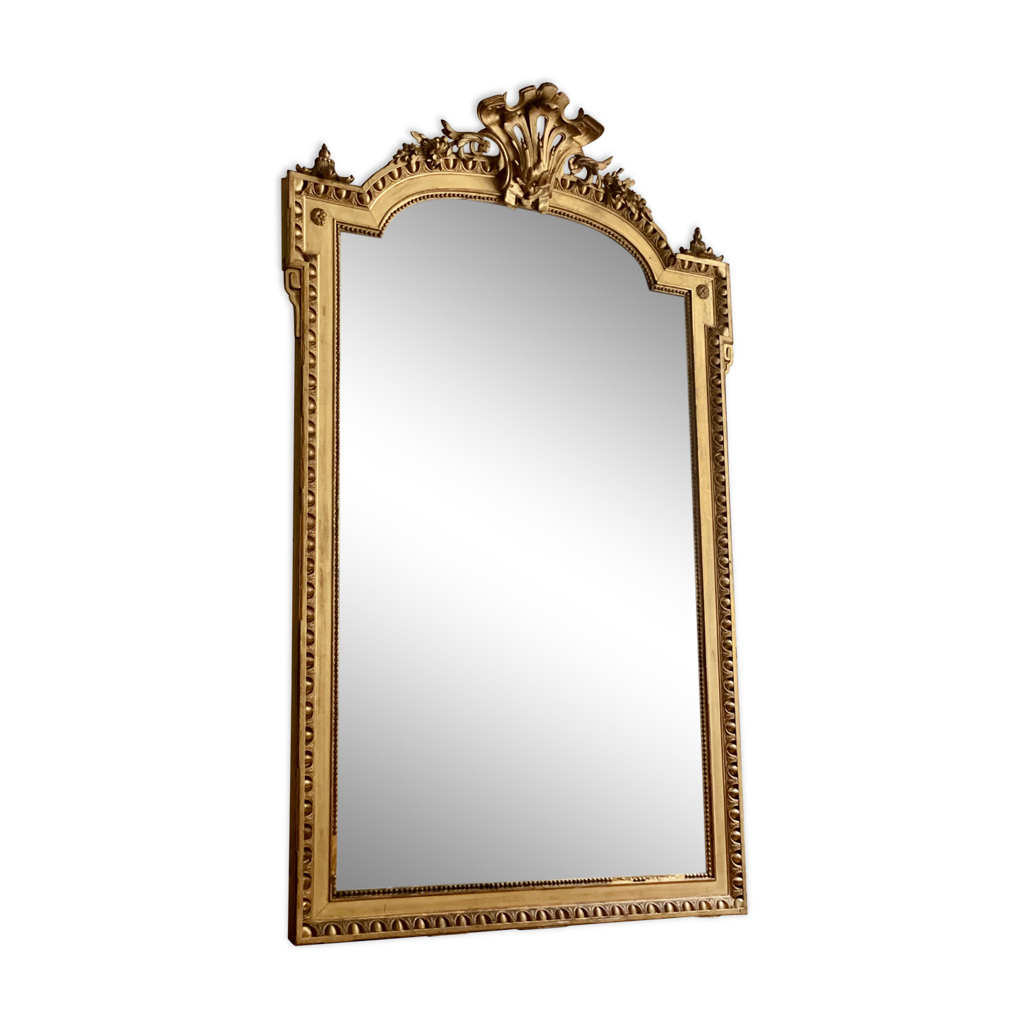 Antique napoleon mirror lll gilded pediment with rare gold leaf 103x182cm