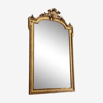 Miroir ancien Napoléon lll fronton doré à la feuille d’or 103x182cm