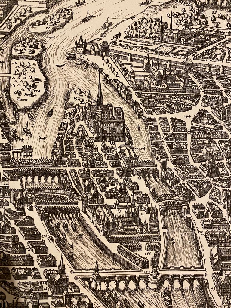 Map plan engraving of Vintage Paris