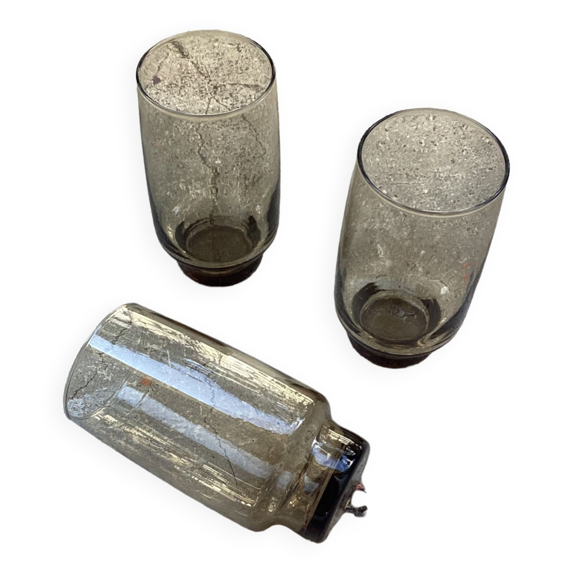 3 vintage glasses in smoked glass