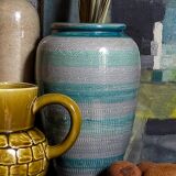 Ceramic vase scarified with gray-blue enamel