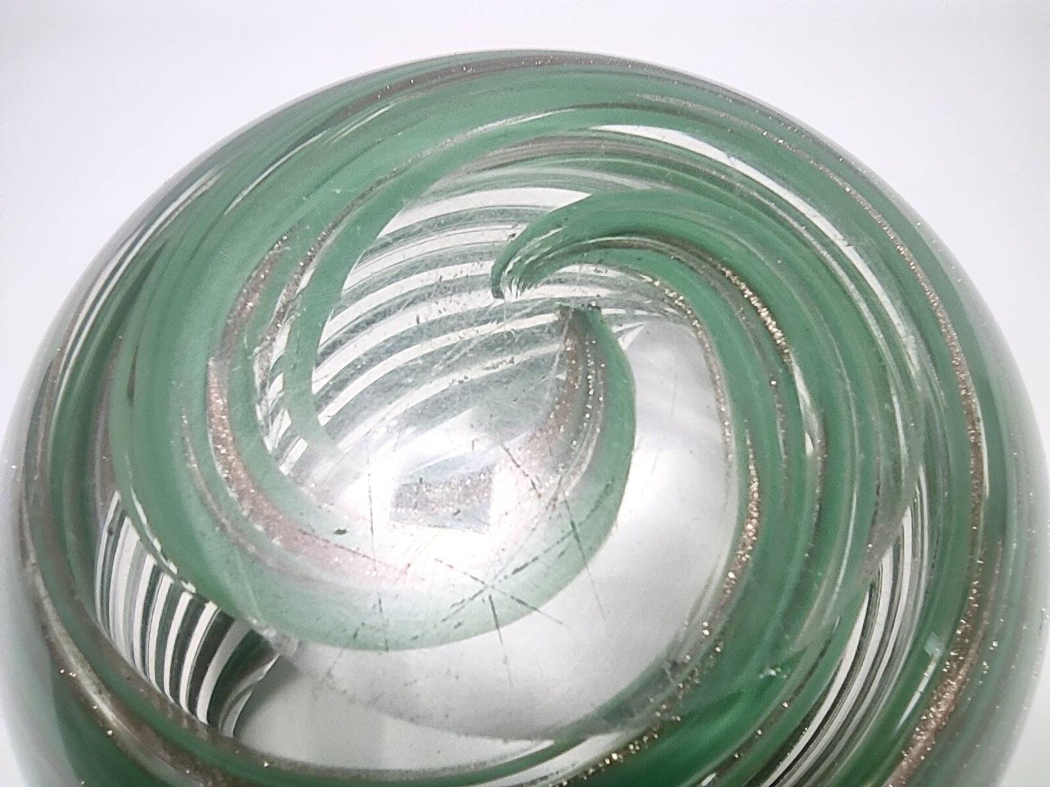 Murano Glass Bowl or Ashtray with Green Canes and Aventurine Glass, Italy