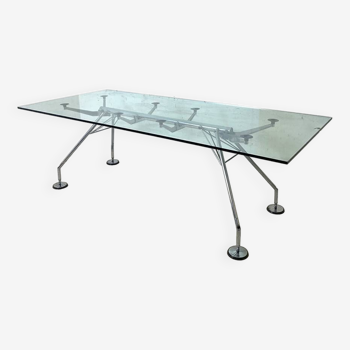 Vintage Nomos model table in glass and aluminum by Norman Foster for Tecno, Italy 1970