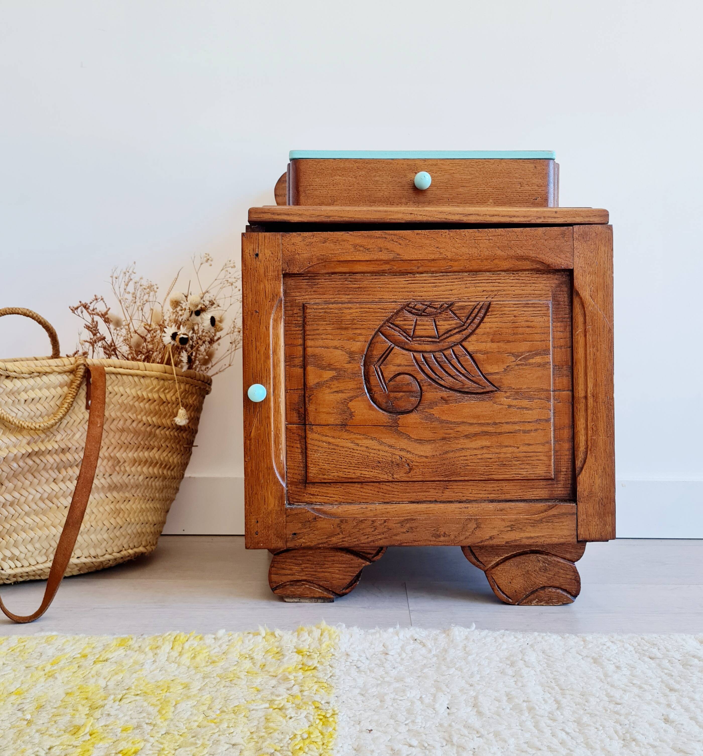 Chevet petit meuble caisson art déco bois