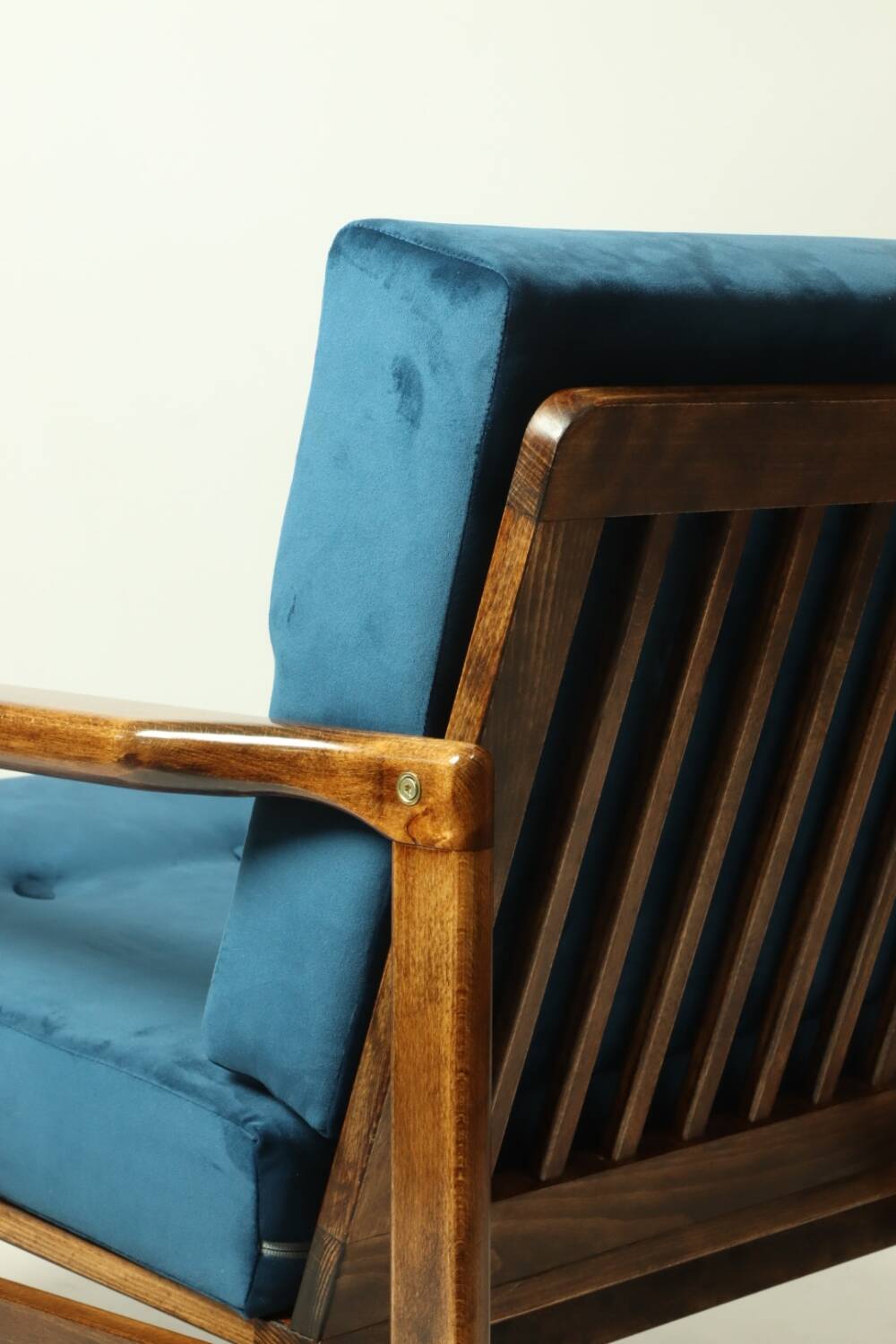Vintage armchair navy blue velvet Mid century modern design by Zenon Bączyk 1965