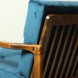 Vintage armchair navy blue velvet Mid century modern design by Zenon Bączyk 1965