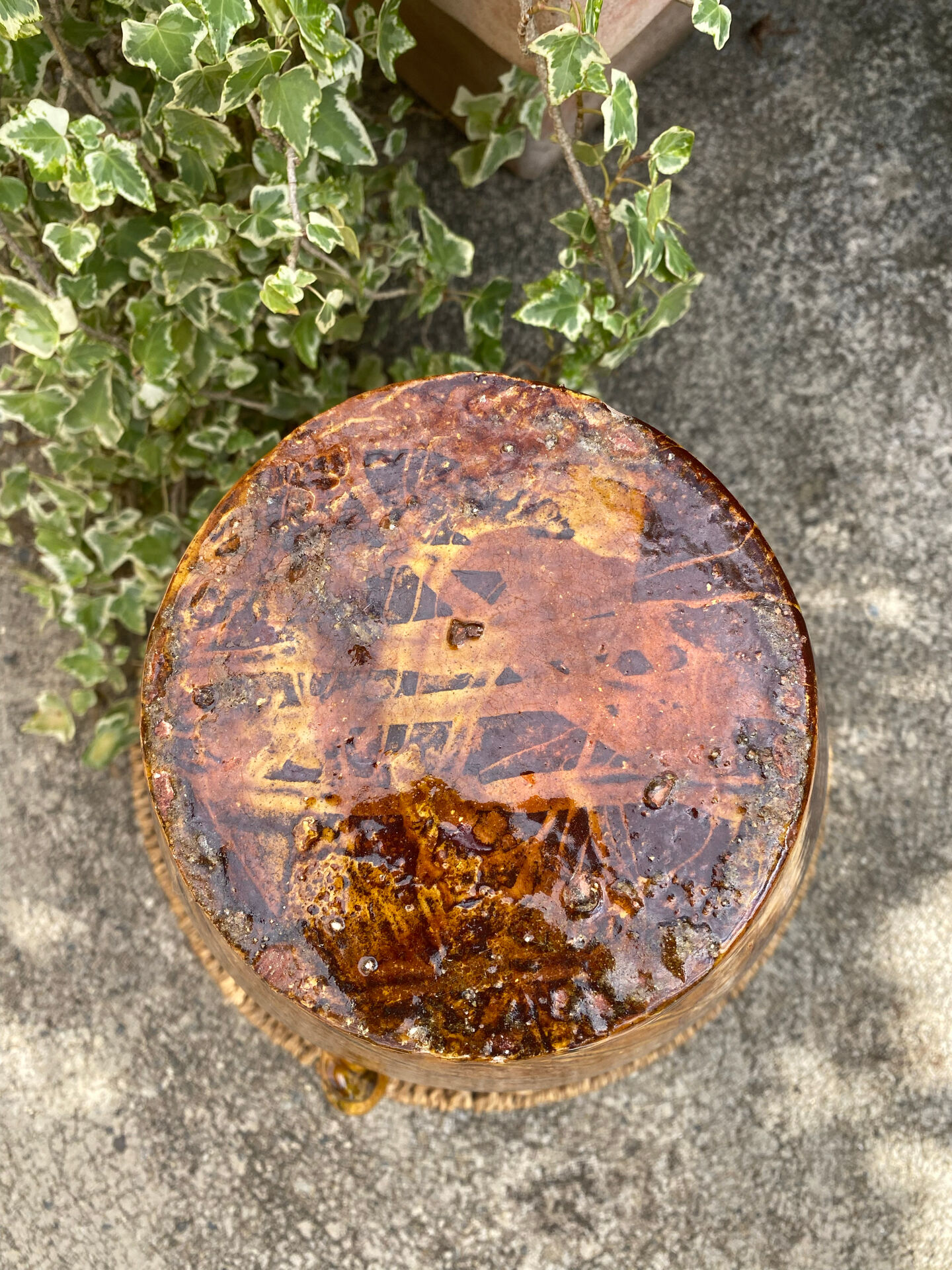 Ancient large vase in glazed speckled terracotta