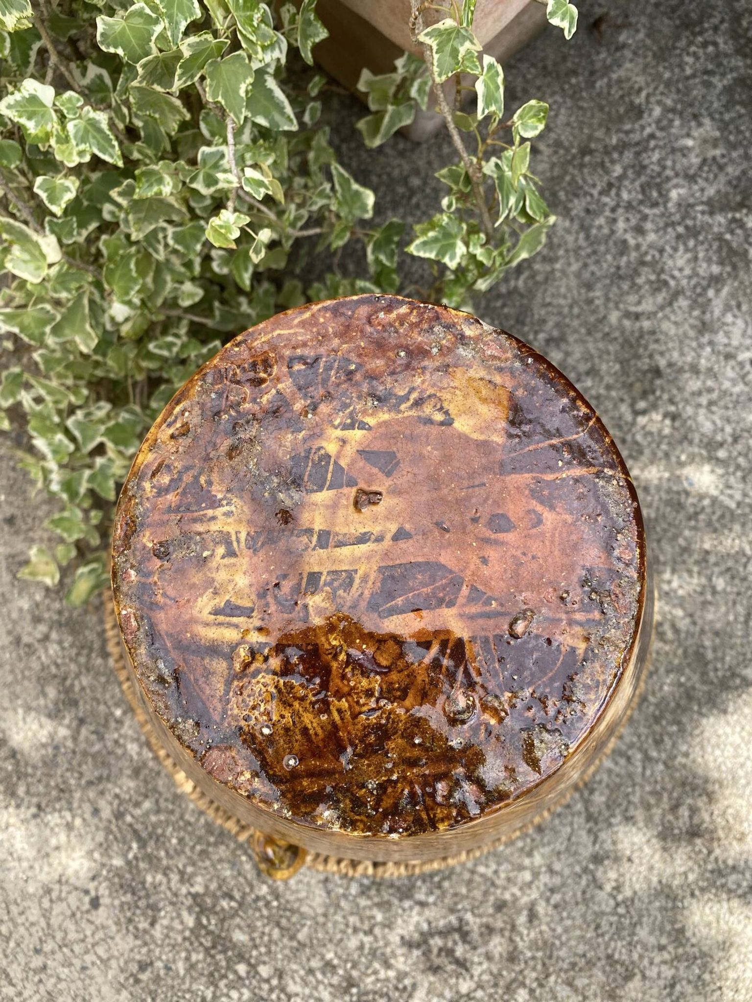 Ancient large vase in glazed speckled terracotta