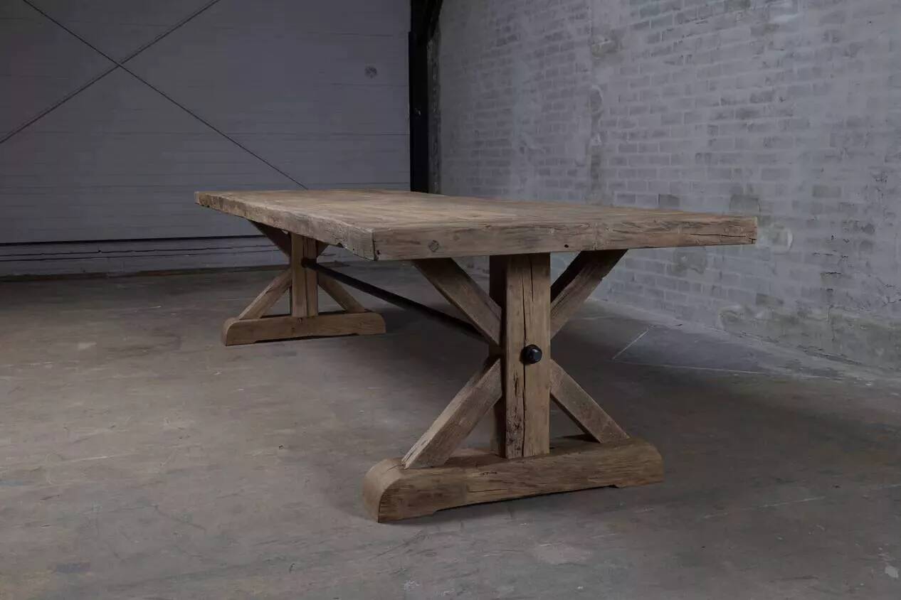 Farmhouse table in old solid oak, star-shaped legs 300 cm