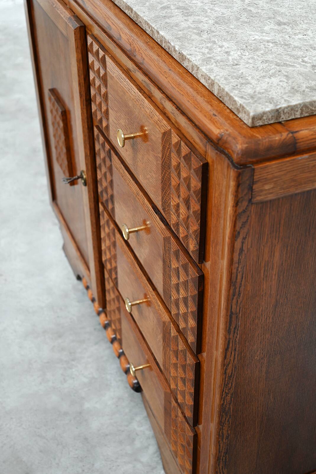 Oak Sculpted Art Deco Cabinet by Charles Dudouyt France, 1930s