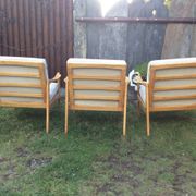 Vintage Scandinavian bench and armchairs of 4 pieces, 1 bench and 3 armchairs.