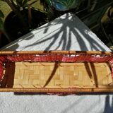Basket in rattan or Wicker and vintage red gingham fabrics