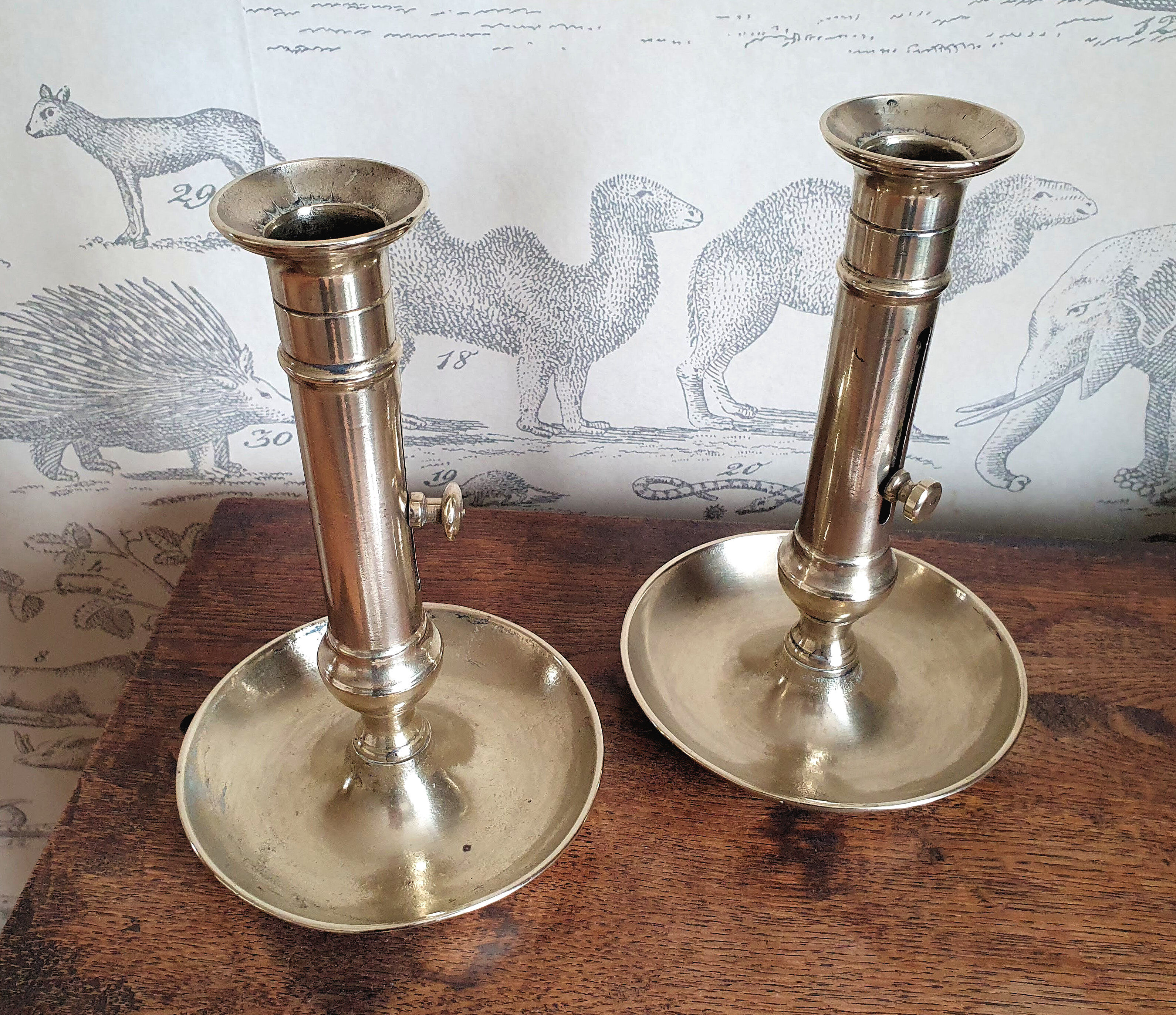 Duo of old brass candle holders