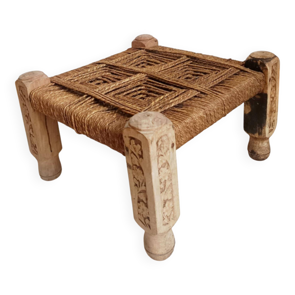 Tabouret indien ancien à cordages
