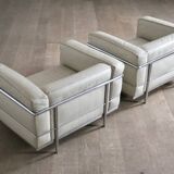 Cassina LC3 Armchairs By Le Corbusier In Cream Leather, Italy 1980s
