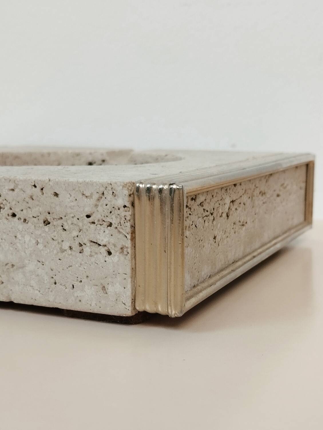 Travertine and brass ashtray