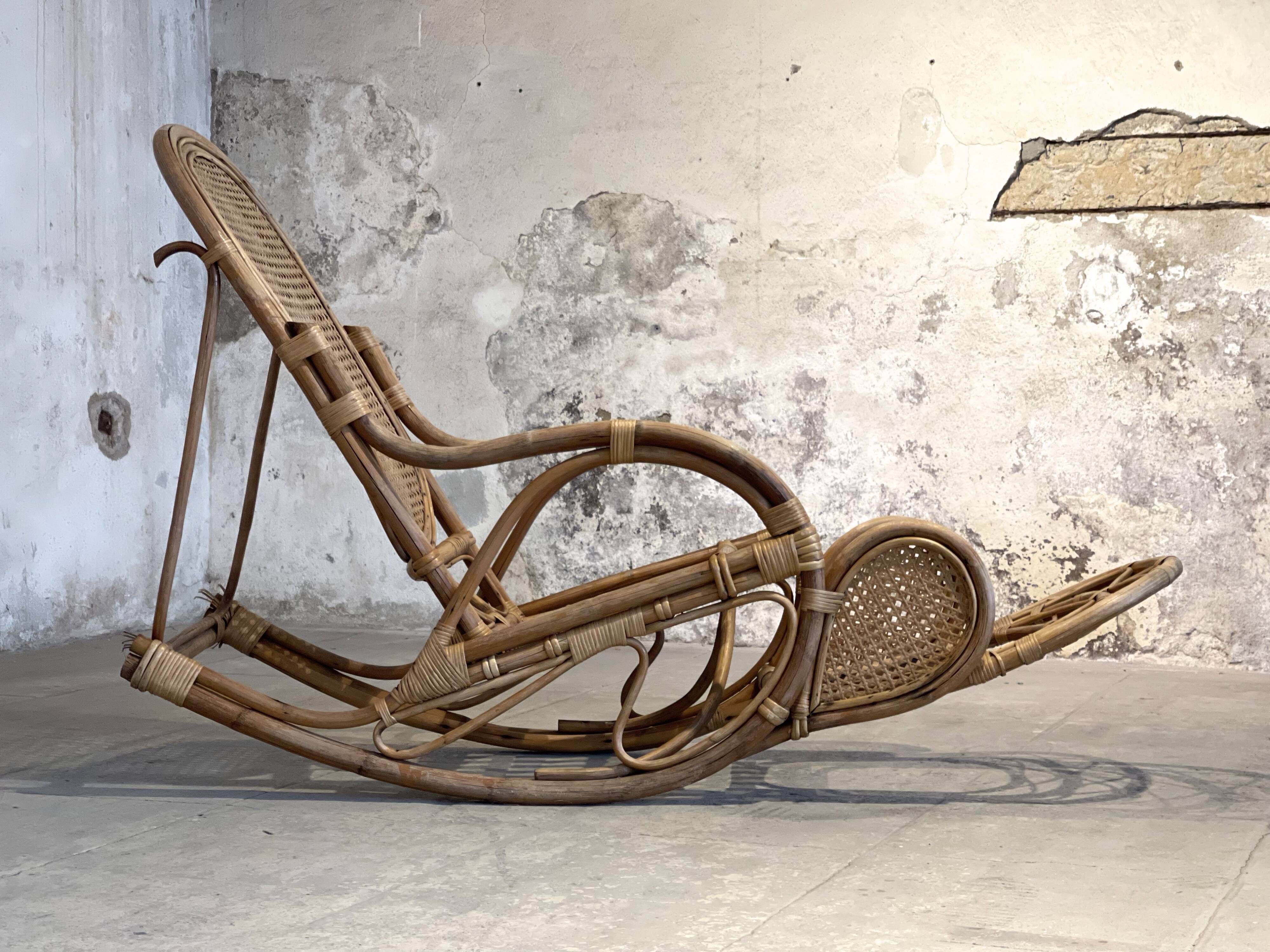 XXL vintage rattan garden armchair or deck chair